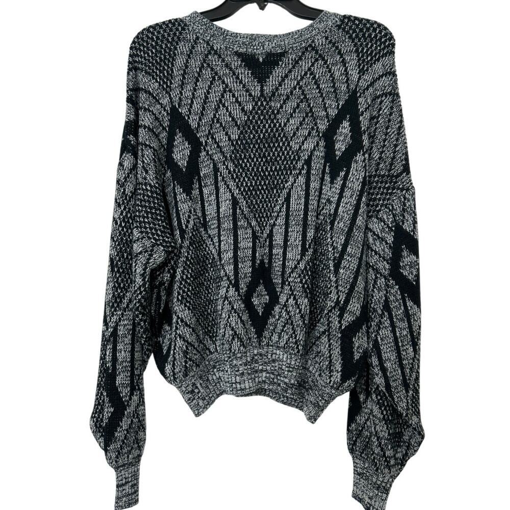 Vintage 80s Sasson Black Geometric Knit Sweater Black Gray Relaxed Retro Large